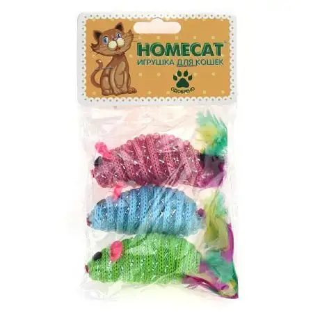 Купить homecat игрушка для кошек мышки полосатые с пером гремящие