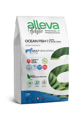 Alleva Holistic Dog Adult Ocean Fish Medium/Maxi сухой корм для взрослых собак средних и крупных пород с океанической рыбой, коноплей и алое вера
