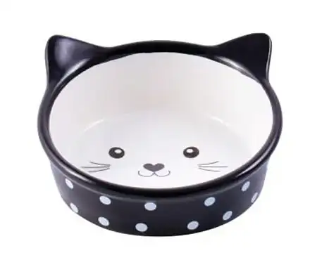 Купить mr.kranch миска для кошек керамическая, "Мордочка кошки", черная в горошек