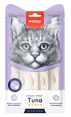 Wanpy Cat Лакомство для кошек "нежное пюре" из тунца и краба
