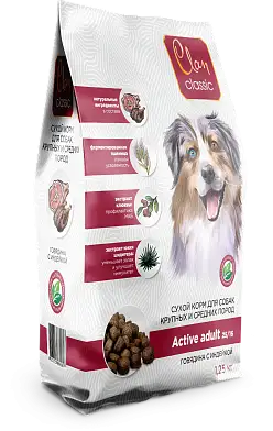 Clan Classic  Active-25/16 сухой корм для активных собак крупных и средних пород с говядиной и индейкой