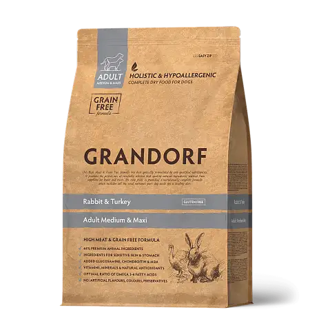 Купить grandorf сухой корм для взрослых собак всех пород, кролик и индейка