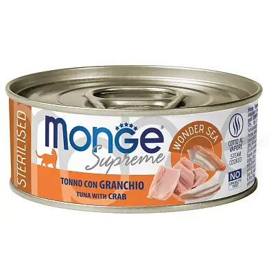 Monge Supreme sterilized консервы для стерилизованных кошек из тунца с крабом, консервы