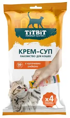TITBIT Лакомства для кошек крем-суп с кусочками индейки 