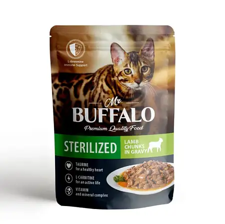 Купить mr.buffalo влажный корм для стерилизованных кошек с ягненком в соусе (пауч)