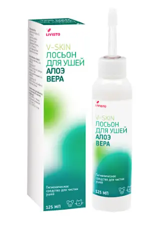 Купить v-skin лосьон для ушей Алоэ Вера для кошек и собак 